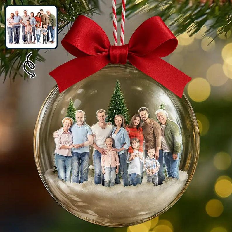 Custom Family Christmas Ornament Personalized 3D Acrylic Ball with Photo, Holiday Keepsake Gift for Families