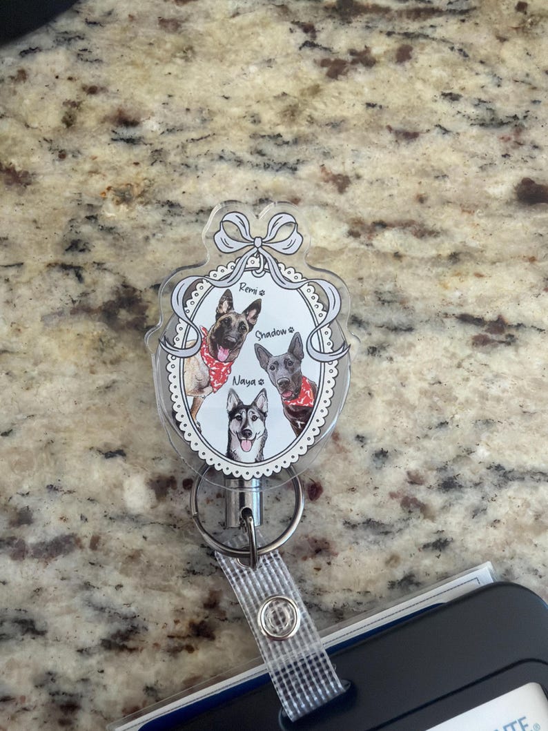 Custom Dog Badge Reel, Personalized Pet Portrait Photo Badge Reel, Nurse Badge Reel, Retractable Badge Holder