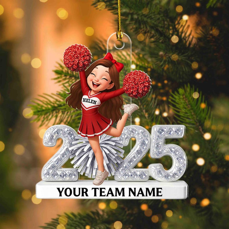 Personalized Cheerleader Ornament, Custom Cheering Ornament, Cheer Xmas Ornament, Cheerleading Team Gift, Cheerleader Gift, Cheer Mom Gift