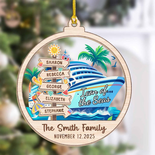 Personalized Cruise Ship Ornament Christmas Gift: Icon of the Seas Gingerbread Family Vacation, Custom Family Christmas Ornament