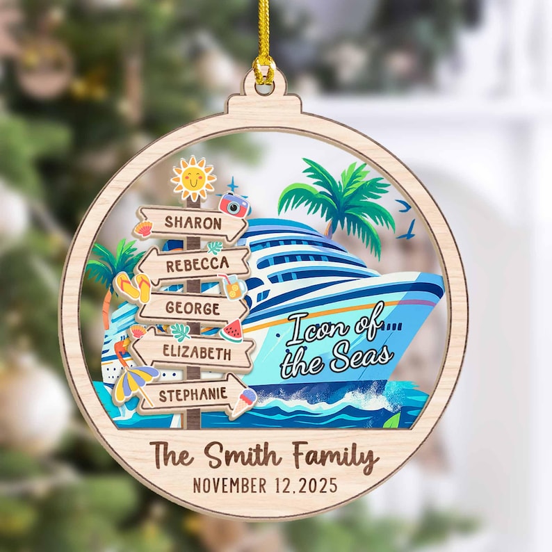 Personalized Cruise Ship Ornament Christmas Gift: Icon of the Seas Gingerbread Family Vacation, Custom Family Christmas Ornament