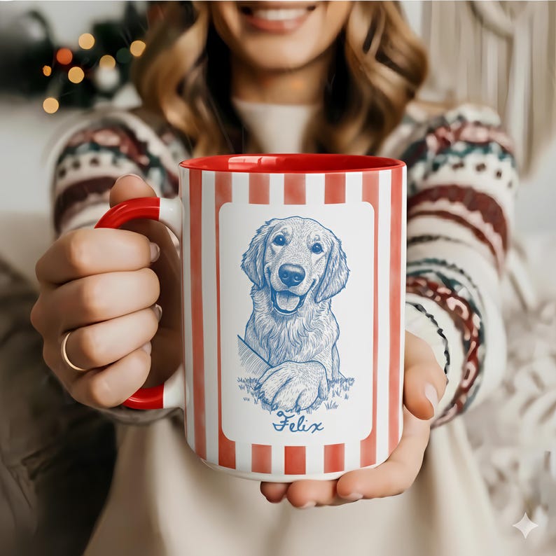 Custom Dog Line Drawing Mug: Personalized Dog or Cat Portrait from Photo, Memorial Pet