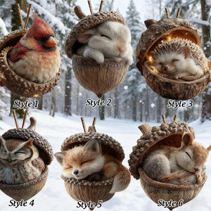 Forests Animal Acorn Ornaments, Forests Christmas Ornaments, 2D Acrylic Animal Christmas Tree Pendant for Bag Backpack Keychain