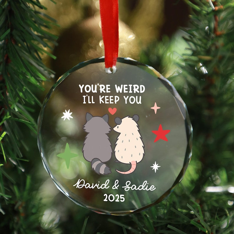 You re Weird I ll Keep You Ornament, Raccoon Opossum Couple Gift, Personalized Couples Christmas Ornament, Funny Animal Gift for Him