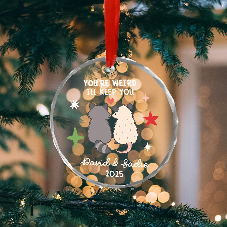 You re Weird I ll Keep You Ornament, Raccoon Opossum Couple Gift, Personalized Couples Christmas Ornament, Funny Animal Gift for Him