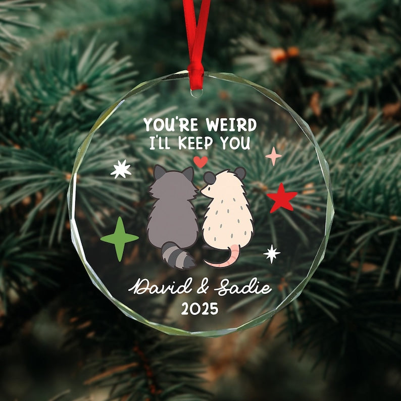 You re Weird I ll Keep You Ornament, Raccoon Opossum Couple Gift, Personalized Couples Christmas Ornament, Funny Animal Gift for Him