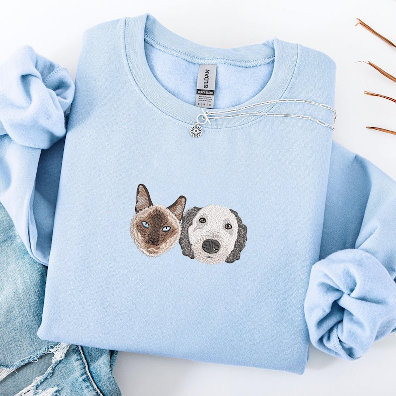 Custom Dog Face Embroidered Sweatshirt or Hoodie, Custom Pet Gift, Dog &Cat Mom Gift, Pet Memorial Gift, Up to 6 Pets