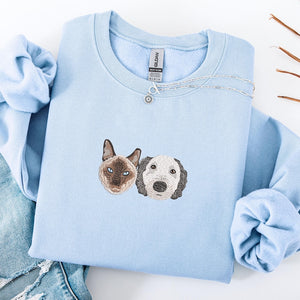 Custom Dog Face Embroidered Sweatshirt or Hoodie, Custom Pet Gift, Dog &Cat Mom Gift, Pet Memorial Gift, Up to 6 Pets