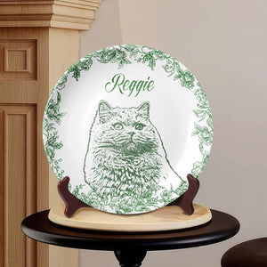 Whispers Of Love In Toile De Jouy - Custom Photo Pet Round Plate, Custom Dog Cat Plate, Dog Lover Gift, Cat Lover Gift, Pet Memorial Gift