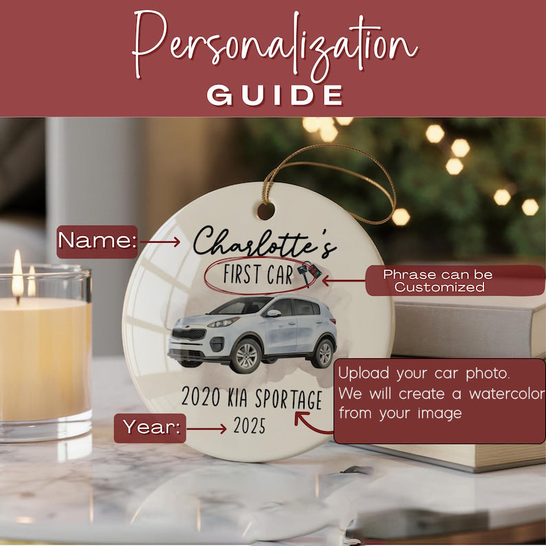 Custom First Car Christmas Ornament for First Car Photo Keepsake Custom New Car Ornament for New Driver Gift Personalized First Car Ornament