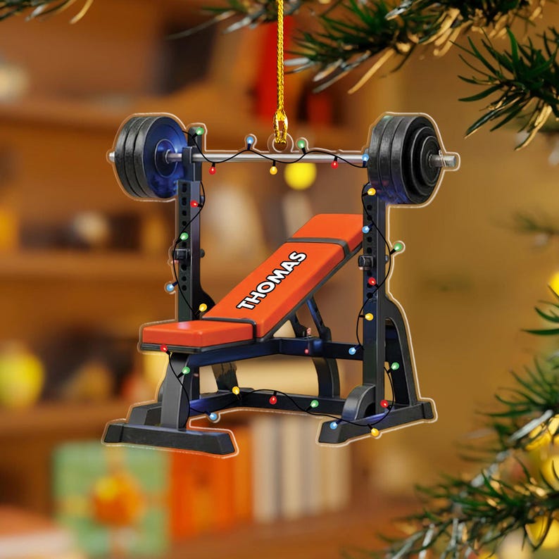 Personalized Weight Bench Christmas Ornament, Weight Lifting Ornament, Xmas Gym Fitness Gift, Personalized Workout Ornament, Xmas Tree Decor
