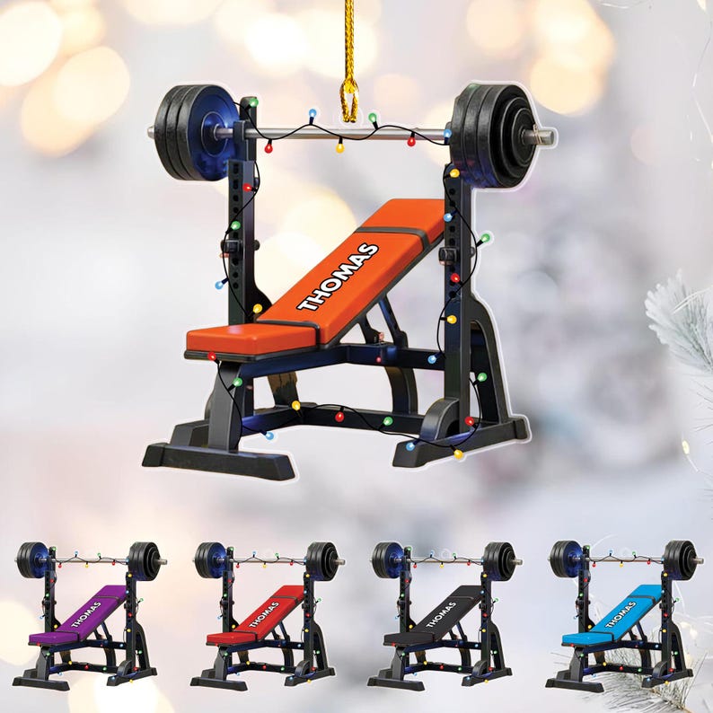Personalized Weight Bench Christmas Ornament, Weight Lifting Ornament, Xmas Gym Fitness Gift, Personalized Workout Ornament, Xmas Tree Decor