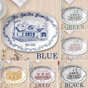 Custom House Portrait Plate, Personalized First Home New House Platter Gift, Painted From Your Photo Unique Weeding Keepsake