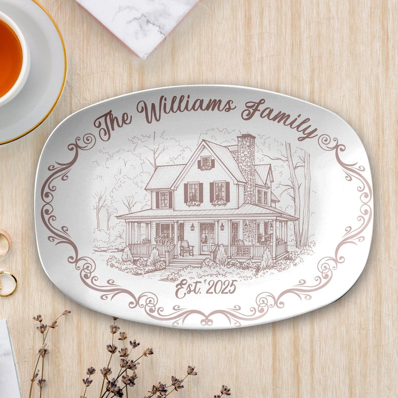 Custom House Portrait Plate, Personalized First Home New House Platter Gift, Painted From Your Photo Unique Weeding Keepsake