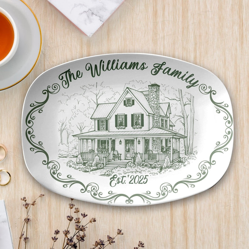 Custom House Portrait Plate, Personalized First Home New House Platter Gift, Painted From Your Photo Unique Weeding Keepsake