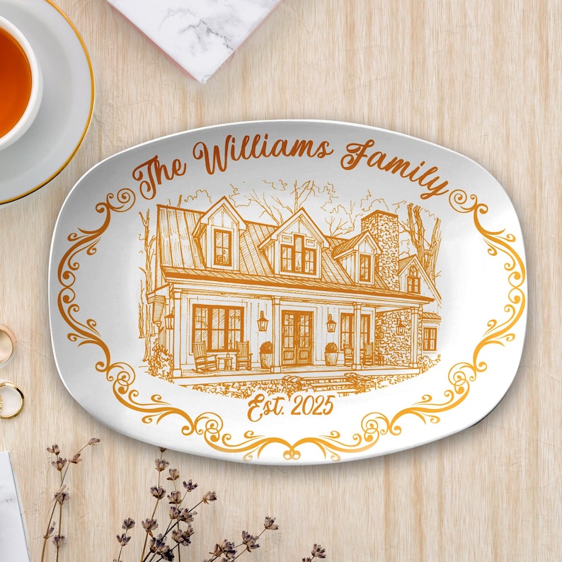 Custom House Portrait Plate, Personalized First Home New House Platter Gift, Painted From Your Photo Unique Weeding Keepsake