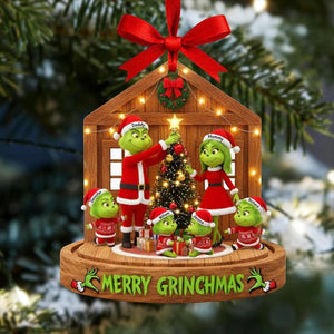 Personalized Grinch Family Christmas Ornament 2025, Custom Holiday Acrylic Keepsake, Cute Grinch Characters Decoration, Family Name Gift