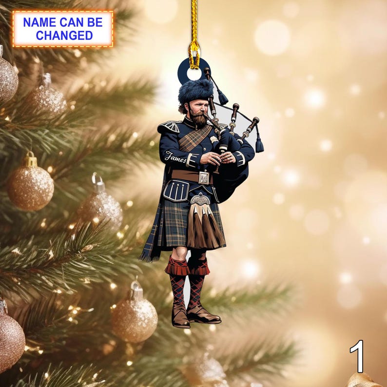 Custom Name Bagpipe Personalized Ornament, Christmas Tree Hanging Decor, Christmas Ornament, Flat 2D Ornament