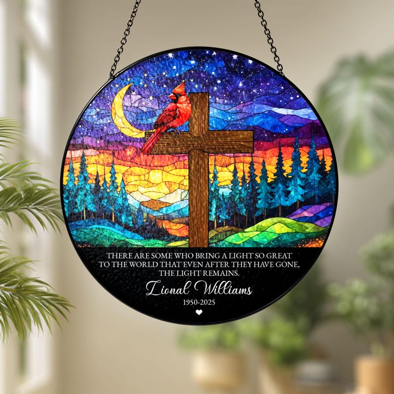 Memorial Stained Glass Suncatcher Sympathy Gift, Loss Of Mom Ornament, Dad Remembrance Gifts, In Loving Memory