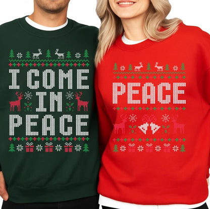 Christmas Couple Sweatshirt,Couples Ugly Sweater, Come in Peace Matching Christmas Sweatshirt, Holiday Tshirt, Funny Christmas Gift