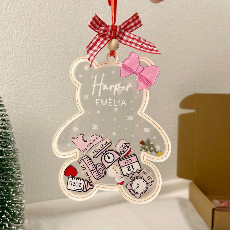 Personalized Baby's First Christmas Ornaments 2025: Birth Stats 4D Babies Shaker Ornament, Newborn Christmas Keepsake
