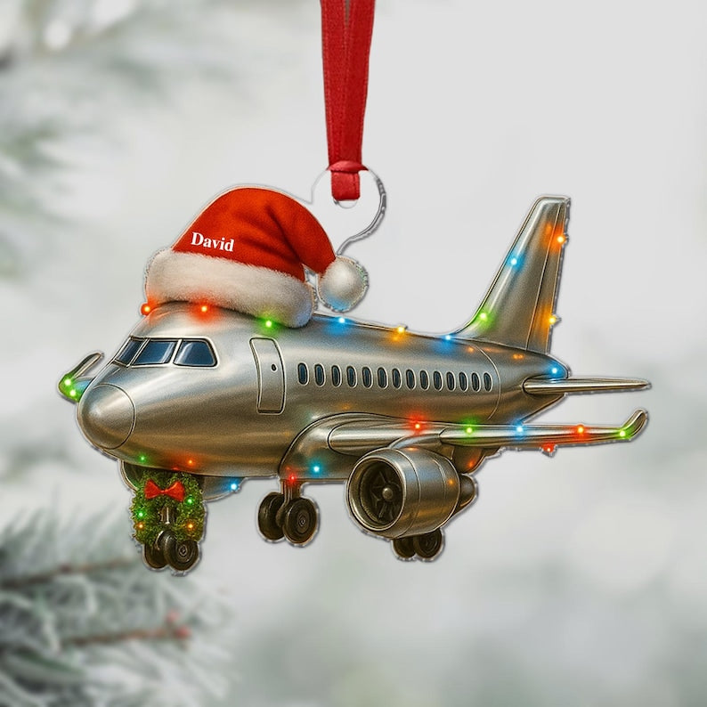 Personalized Airplane Ornament, Acrylic Customized Aircaft Keepsake, Xmas Tree Decor, Christmas Gift For Grandkid