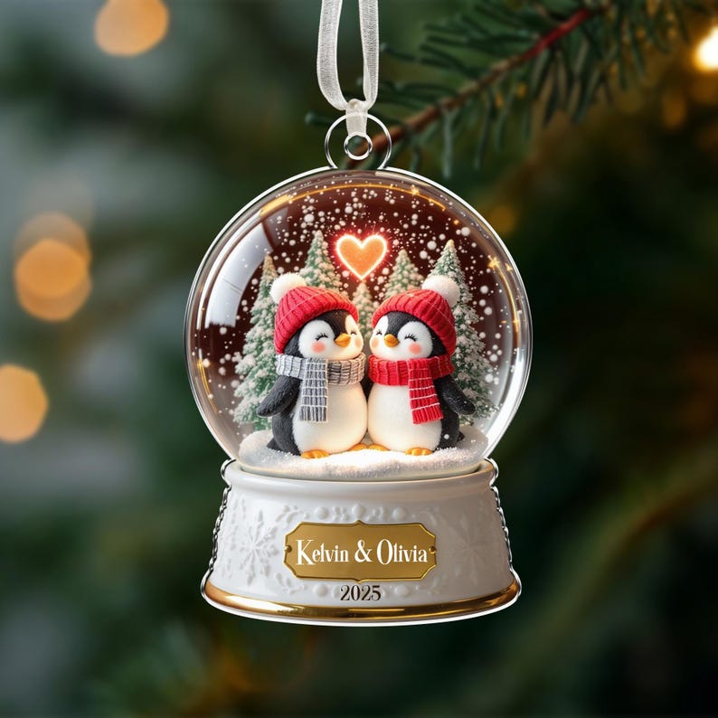 Personalized Penguin Couple Ornament, Penguin Christmas Ornament, New Couple Gift, Our First Christmas Together, Xmas Gift For Couple