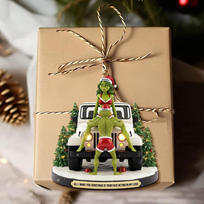Personalized Green Monster Couple Christmas Ornament, Funny Romantic Gift for Boyfriend Girlfriend, Custom Holiday Decor, Grinchmas Gift