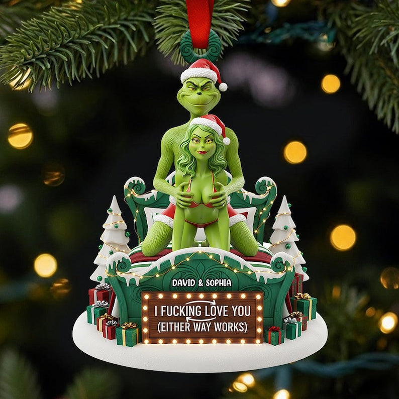 Personalized Grinch Christmas Ornament, Funny Green Monster Couple, Custom Holiday Tree Decoration, Christmas Ornament, Merry Grinchmas Gift
