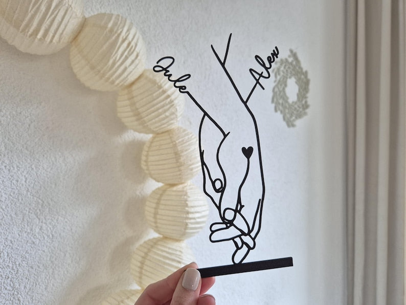 Personalized Couple Gift | Line Art Display with Heart & Names | 3D Decoration for Partners for Anniversary, Valentine's Day or Wedding
