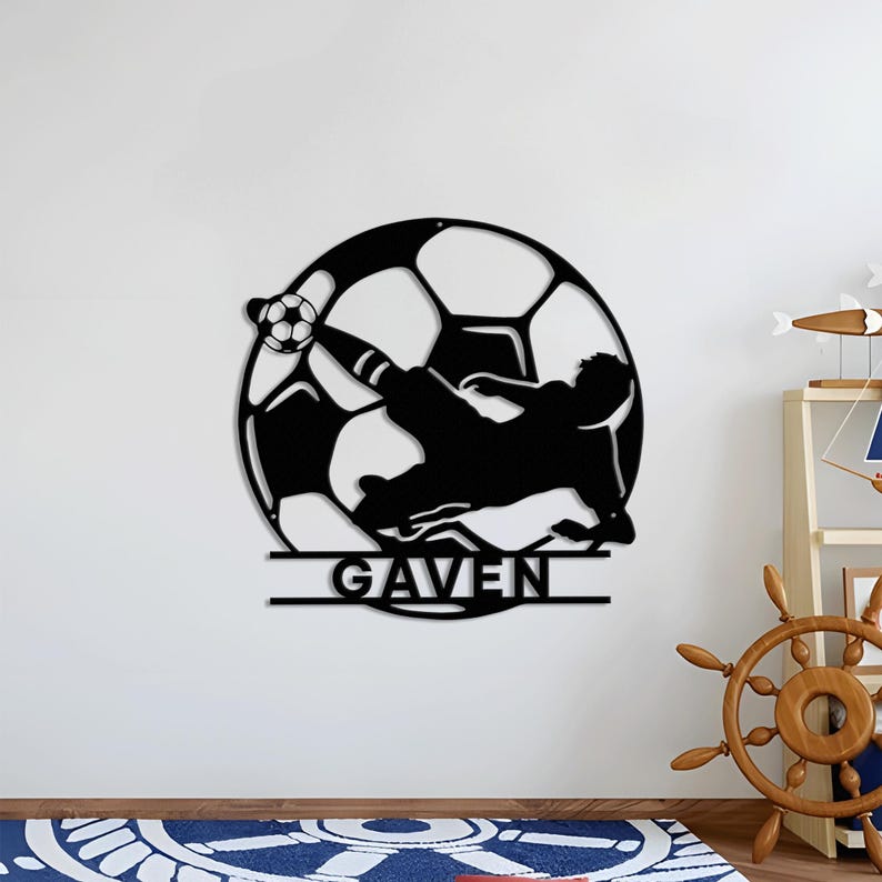 Personalized Soccer LED Metal Sign Custom Football Wall Art, Soccer Name Sign for Room, Game Room, or Man Cave, Gift for Him