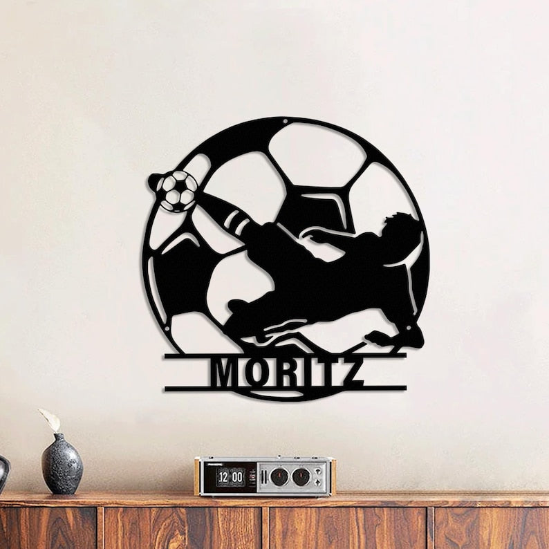 Personalized Soccer LED Metal Sign Custom Football Wall Art, Soccer Name Sign for Room, Game Room, or Man Cave, Gift for Him