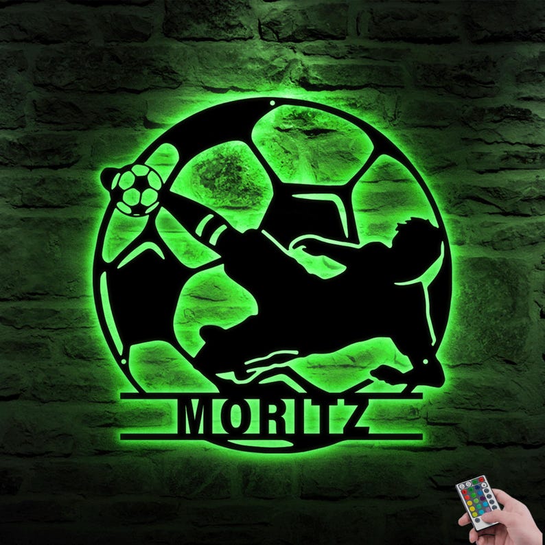 Personalized Soccer LED Metal Sign Custom Football Wall Art, Soccer Name Sign for Room, Game Room, or Man Cave, Gift for Him