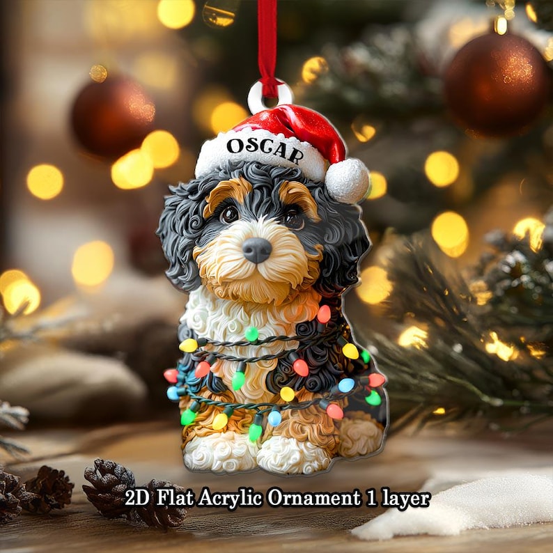 Customized Name Bernedoodle Christmas Ornament, Dog First Christmas FLAT Ornament, Personalized Puppy Ornament