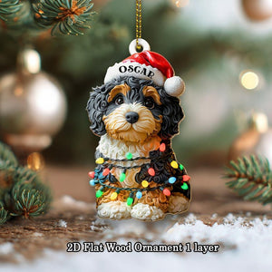 Customized Name Bernedoodle Christmas Ornament, Dog First Christmas FLAT Ornament, Personalized Puppy Ornament