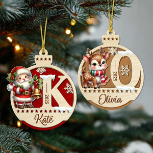 Personalized 2 Layer Wooden Santa Christmas Letter Ornament: Kids Baubles Gift