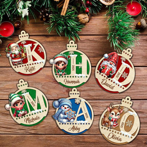 Personalized 2 Layer Wooden Santa Christmas Letter Ornament: Kids Baubles Gift