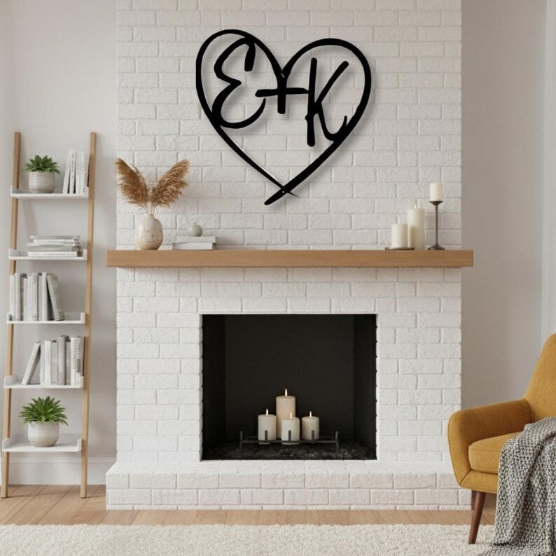 Custom Couple Metal Wall Art, Personalized Heart Sign, Modern Minimalist Name Letter Decor