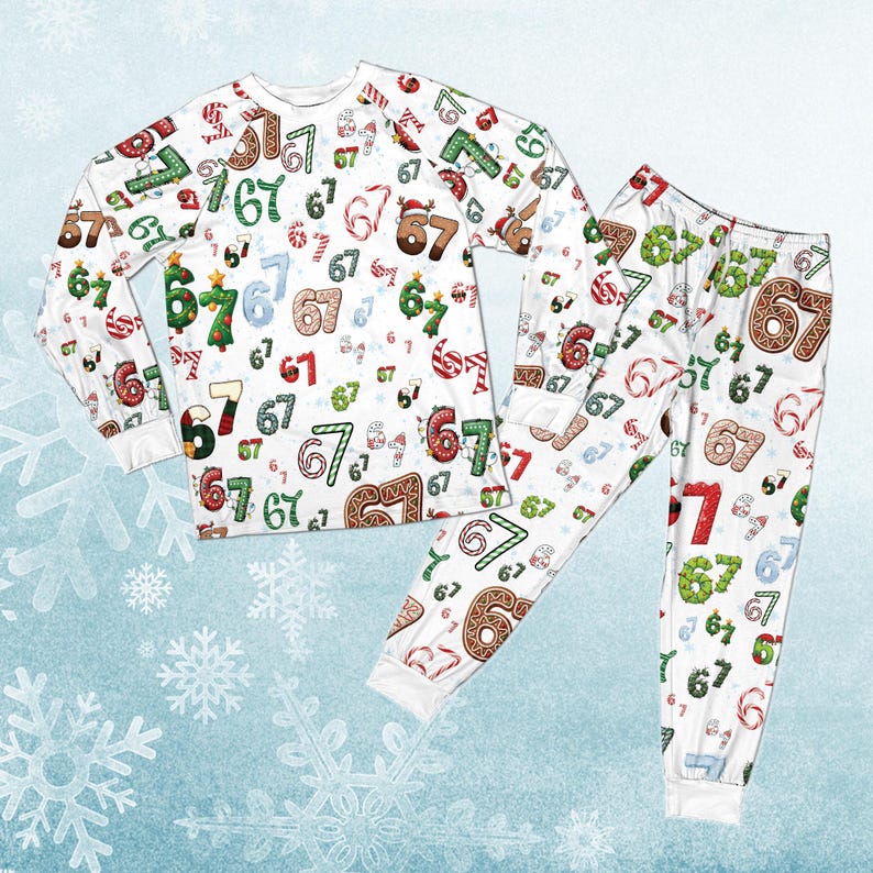 6 7 Meme Christmas Pajama Set, Holiday Family Matching PJs