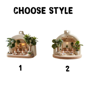 Personalized Miniature Indoor Yoga Class With Plants 2D Flat Ornament For Calm & Zen Spaces, Gift For Mom and Her