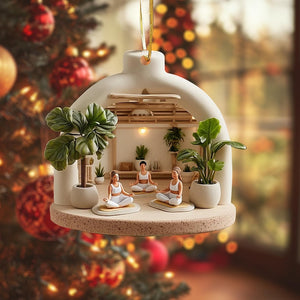 Personalized Miniature Indoor Yoga Class With Plants 2D Flat Ornament For Calm & Zen Spaces, Gift For Mom and Her
