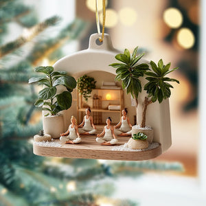 Personalized Miniature Indoor Yoga Class With Plants 2D Flat Ornament For Calm & Zen Spaces, Gift For Mom and Her
