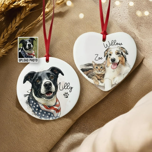 Personalized Watercolor Photo Pet Ornament, Custom Pet Portrait Keepsake, Dog Lover Gift, Cat Mom Gift, Memorial Dog Gift, Loss of Pet