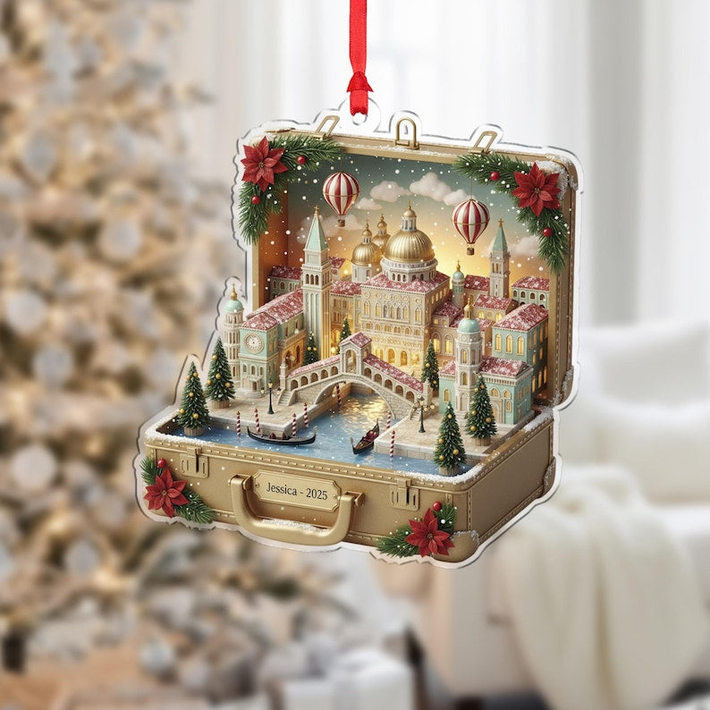Personalized Venice Ornament Acrylic Italy Travel Cityscape Gondola Canal Name Year Christmas Decoration