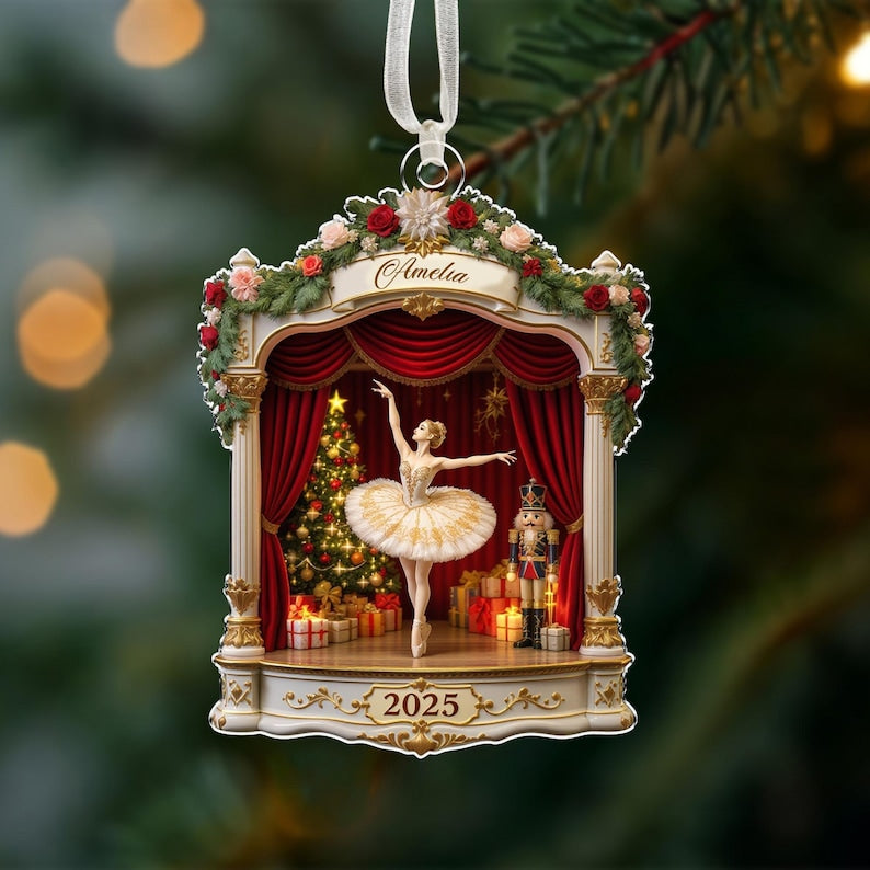 Nutcracker Ballet Christmas Ornament, Custom Name Ballerina Stage Christmas Decor, Nutcracker Ballet Dancer Clara Christmas Gift, Xmas Gift