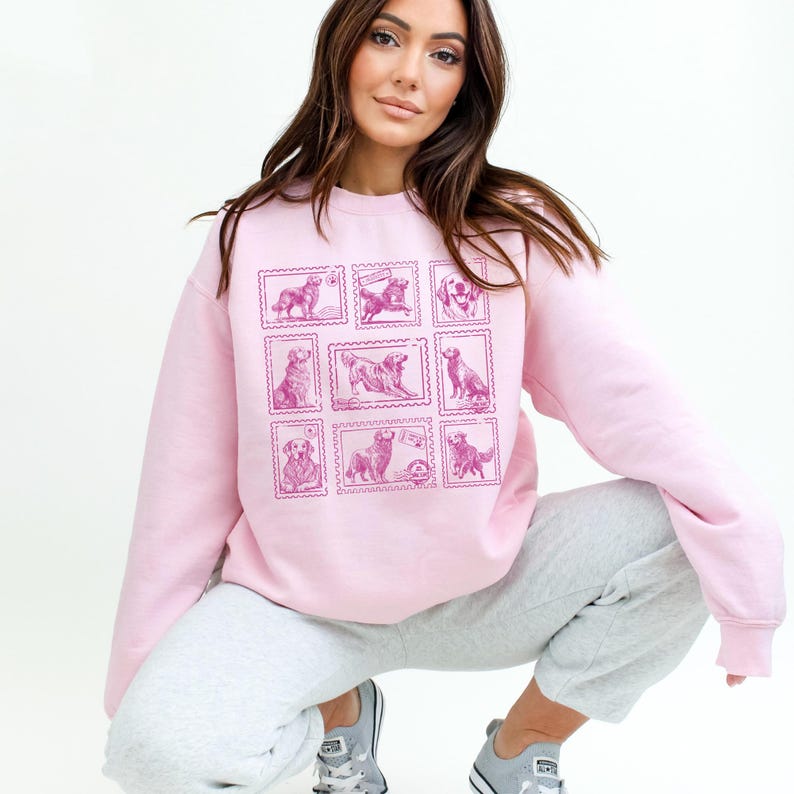Custom Dog Photo Vintage Stamp Sweatshirt, Dog Mom Crewneck Sweater, Retro Golden Dog Shirt, Gift for Dog Lover, New Dog Owner Mama Gift