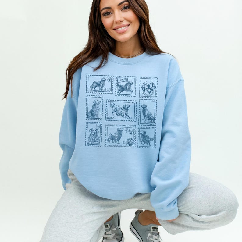 Custom Dog Photo Vintage Stamp Sweatshirt, Dog Mom Crewneck Sweater, Retro Golden Dog Shirt, Gift for Dog Lover, New Dog Owner Mama Gift