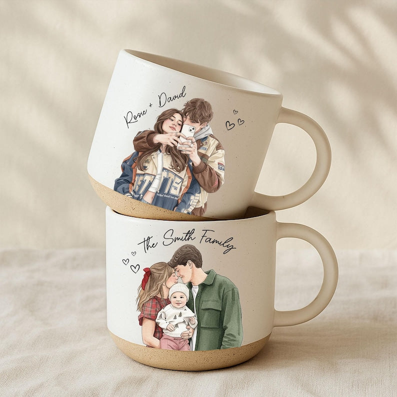Personalized Watercolor Photo Pottery Mug, Custom Picture Coffee Cup Gift For Family, Couple Image Memories Gifts, Besties Gift
