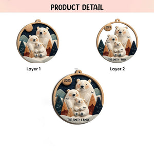 Personalized Polar Bear Family Layered Wood Ornament, Custom Name Christmas Ornament, Woodland Bear Christmas Home Decor, Gift for Family