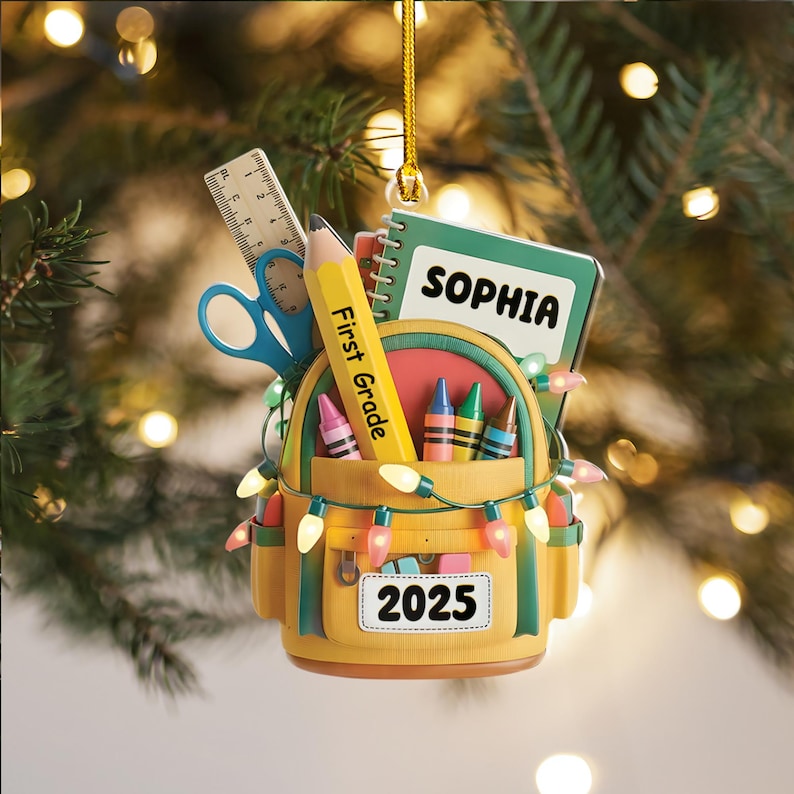 Personalized Kids School Backpack Ornament 2025 Custom School Christmas Ornament, Back To School Gift For Kids & Teachers, Graduation Gift
